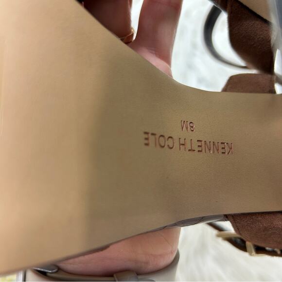 Kenneth Cole Brown Chunky Platform Dolly Suede & Croc Embossed Leather Sandal 8 - Picture 10 of 10